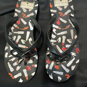 Kate Spade Black Sandals with Lipstick Design